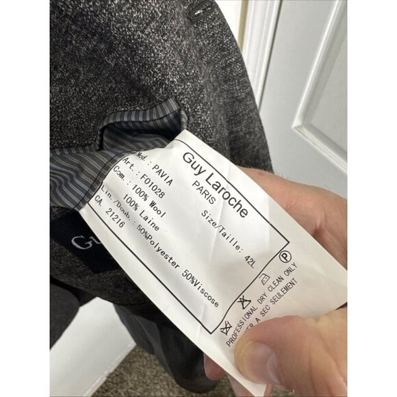 Guy Laroche Paris Lambswool Blazer 42L Gray Tweed Mens Sport Coat 3 Button - Picture 9 of 10